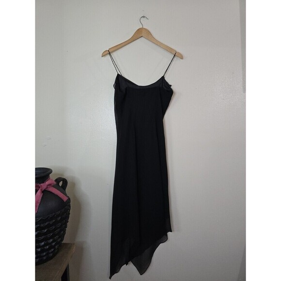 VTG Jones Wear Slip Dress Womens Size 6 Black Chiffon Overlay Sheer Sleeveless - Picture 5 of 10